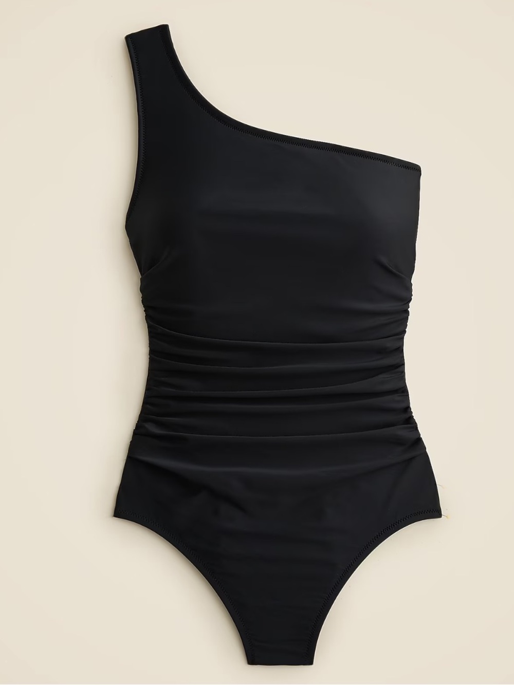 J. Crew One-Shoulder Black Ruched Women’s Swimsuit - Long Torso
